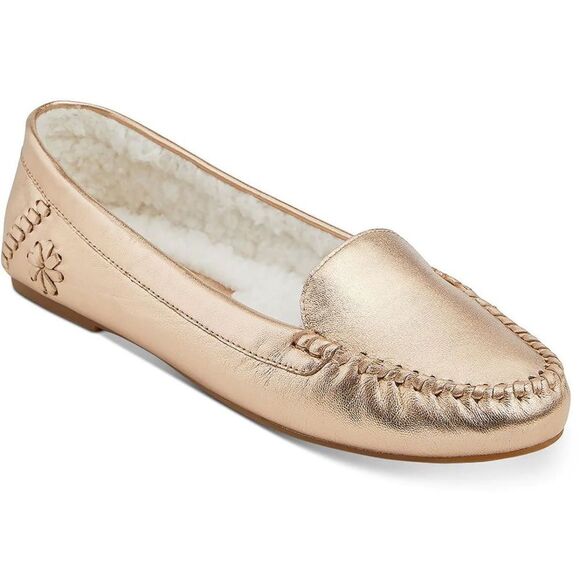 Jack Rogers Rose Gold  MILLIE MOCASSIN LEATHER FAUX FUR MOCCASINS - Picture 1 of 6